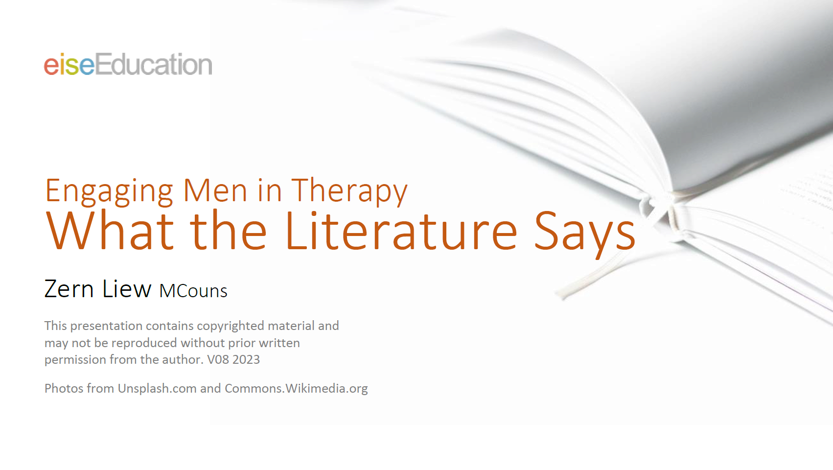 Webinar title slide: Engaging Men in Therapy: What the literature says